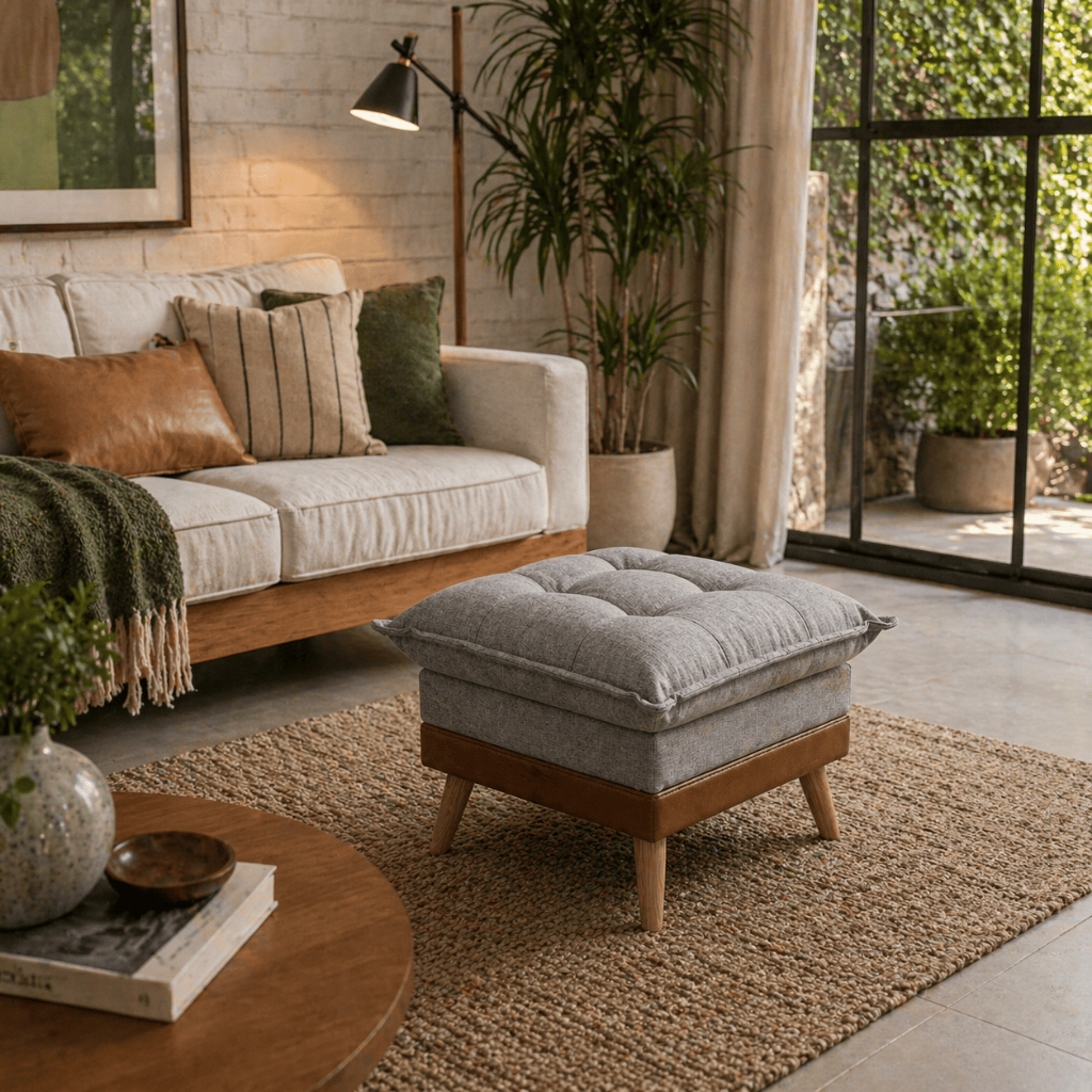 Sala com Puff Ester cinza